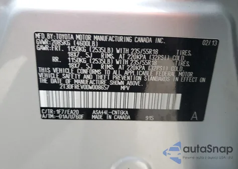 2013 Toyota Rav4 Limited из США, поврежденный, VIN 2T3DFREV0DW008657